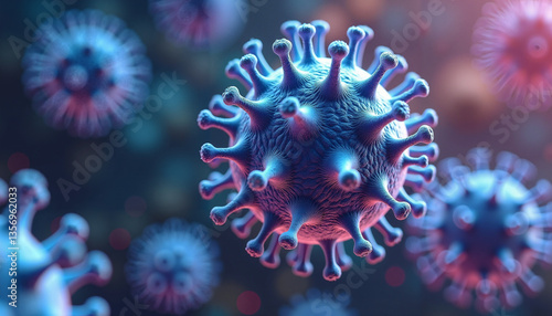 Wallpaper Mural Close-up of coronavirus particles in blue and purple tones, medical visualization Torontodigital.ca