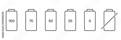 Battery Charge Levels Outline Icon Set. Battery Status Line Symbol Collection. Isolated Vector Illustration