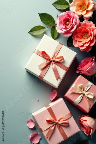 Wallpaper Mural A collection of vibrant flowers and beautifully wrapped gift boxes adorned with bows,  set,  event Torontodigital.ca