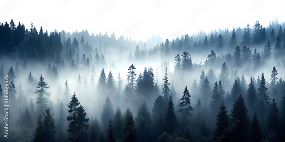 Obraz premium dark foggy forest landscape panorama view isolated ON WHITE BACKGROUND PNG .AI GENERATED