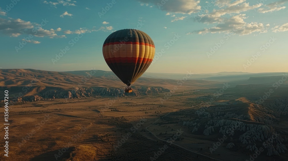 Fototapeta premium A close-up of a colorful hot air balloon floating in the sky
