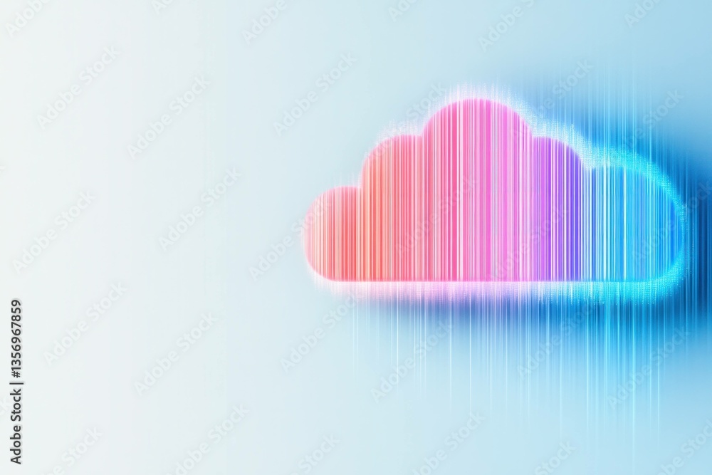 Abstract digital cloud design with colorful stripes and gradients, symbolizing data storage and technology Bright hues create a modern atmosphere