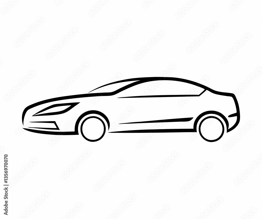 Fototapeta premium Stylish Line Art Illustration of a Modern Sedan