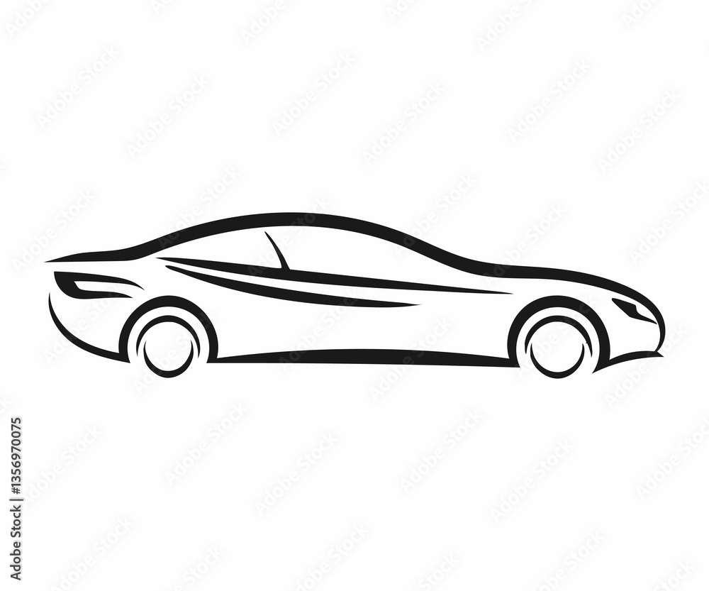 Naklejka premium Stylish Line Art Illustration of a Modern Sedan