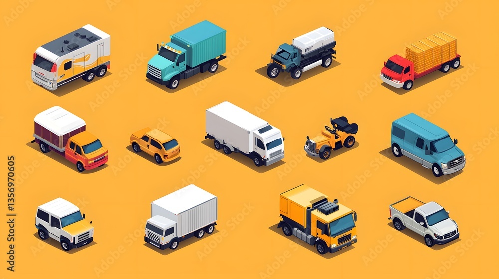 Isometric Logistic Delivery Vehicles for Transportation and Shipping Business Isometric Logistic Delivery Vehicles for Transportation and Shipping Business