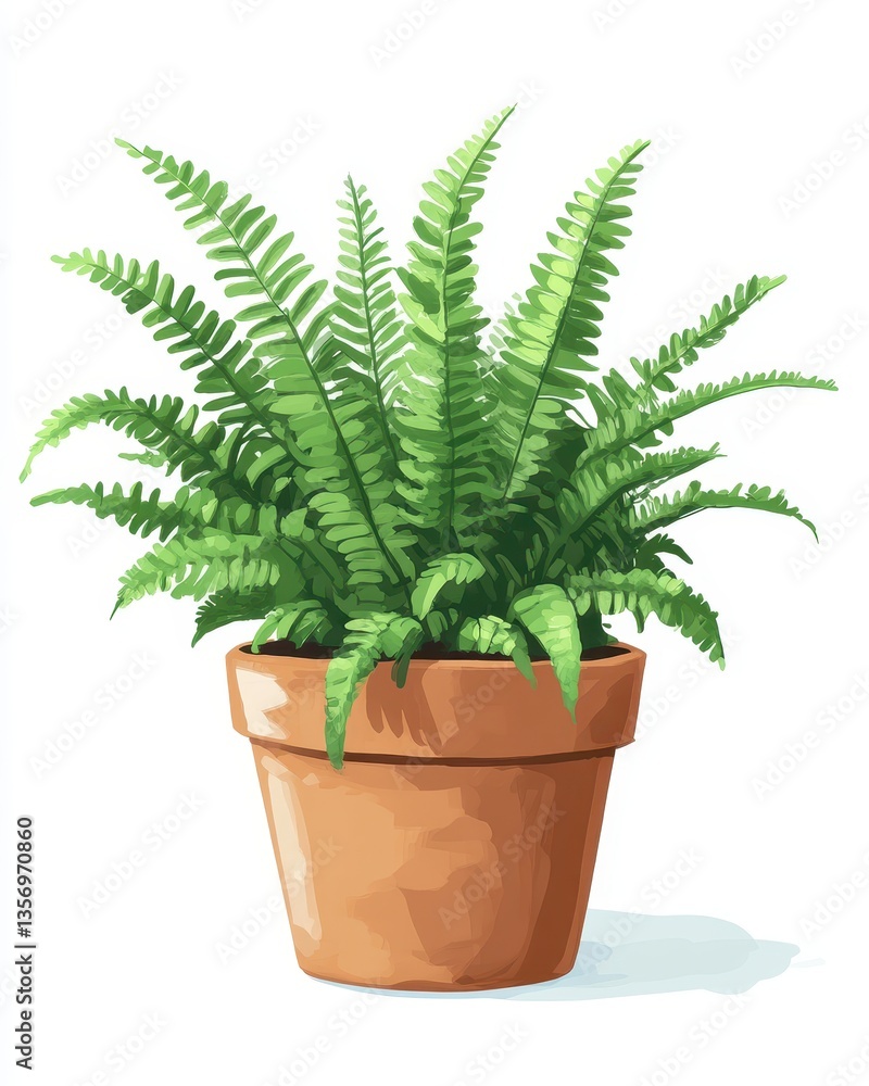 Lush Indoor Fern Plant in Simple Brown Pot with Green Leaves Lush Indoor Fern Plant in Simple Brown Pot with Green Leaves