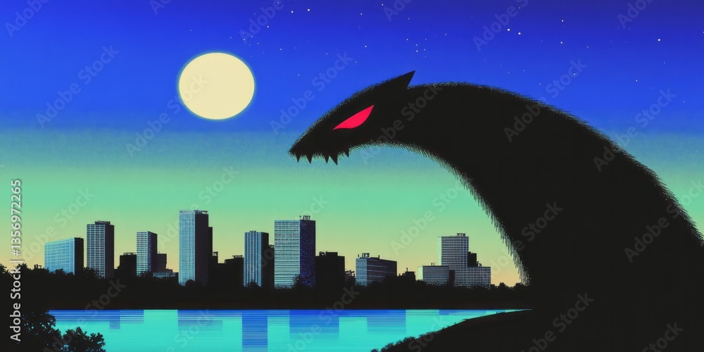 A looming monster casts a shadow over the city A looming monster casts a shadow over the city