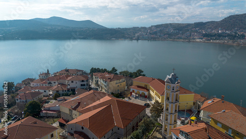 Kastoria city and Lake Orestiada in northern Greece seen from the air