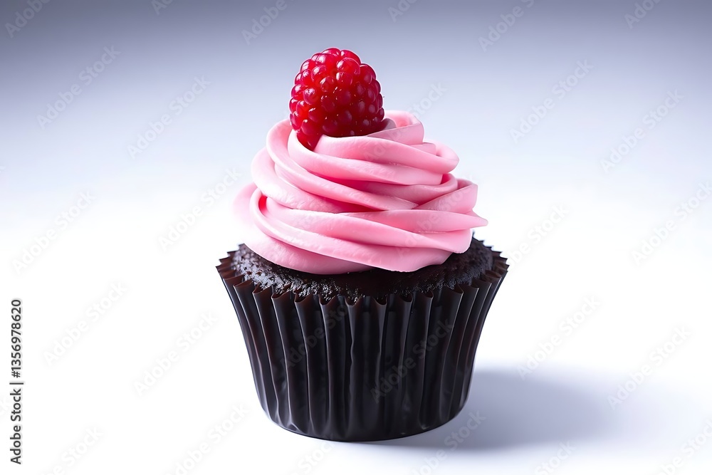 Delicious Chocolate Cupcake with Pink Frosting and Raspberry Delicious Chocolate Cupcake with Pink Frosting and Raspberry