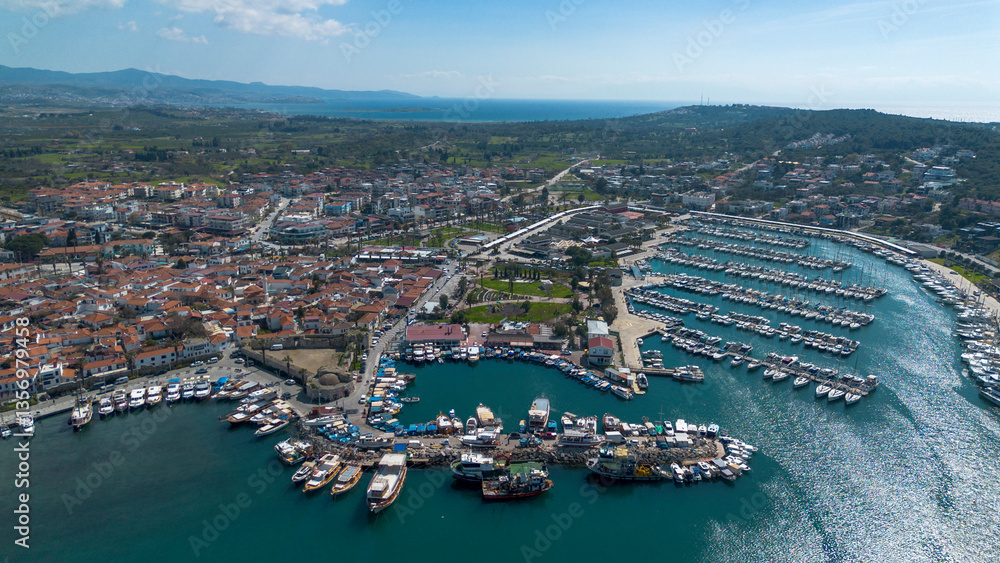 Naklejka premium Sigacik Marina Drone Photo, Aegean Sea Cittaslow City Seferihisar, Izmir - Turkey