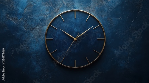Wallpaper Mural Dark blue wall clock with gold frame.  Time is shown Torontodigital.ca