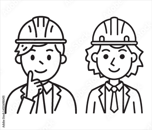 Man in work clothes happy face and attentively thinking  icon vector illustration. people icon for your website design, logo, app, ui. arrow indicated the direction symbol