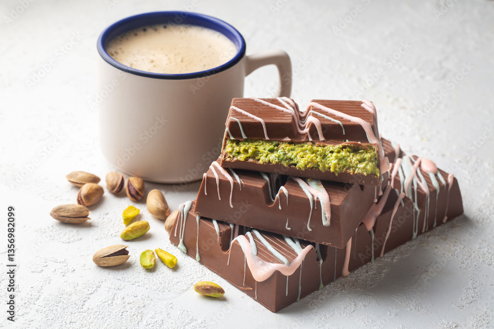 Dubai chocolate, milk chocolate filled with peanut butter and kunefe