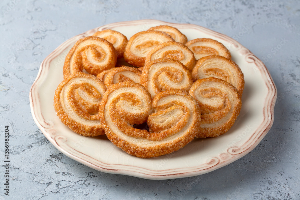 Palmiers or elephant ears, puff pastry cookies