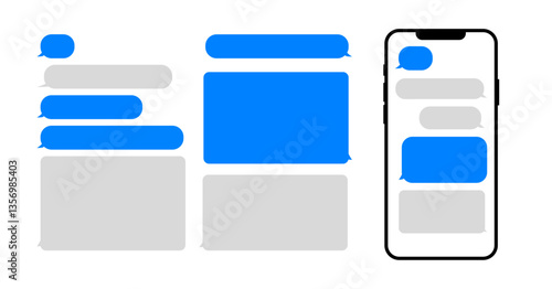 Message bubbles chat on smartphone icons. Vector design template of message bubbles chat boxes for smart mobile phone messenger - Copy