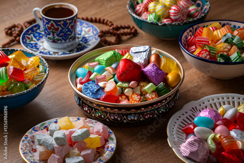 Obraz na płótnie Traditional Turkish Ramadan Sweet Sugar Candy, Chocolate candie and Almond candies w salonie