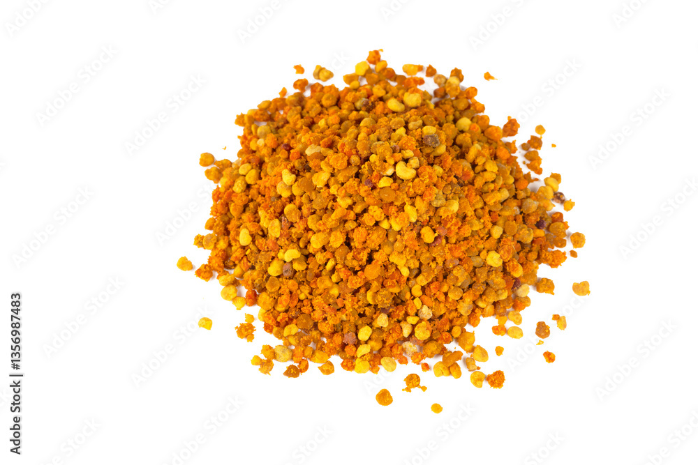 Honey bee pollen isolated on a white background, top view.