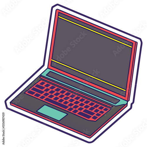 Colorful Isometric Laptop with Outlines and Modern Design Details