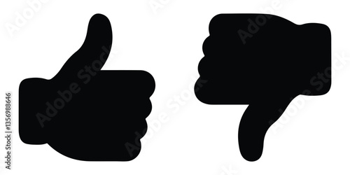 Silhouette thumbs up and thumbs down , like, dislike icon vector