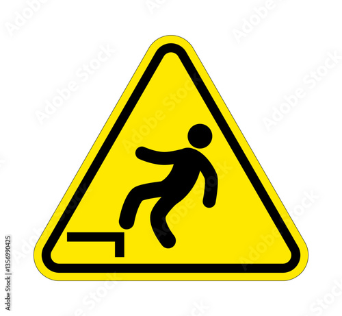 classic falling tripping hazard warning danger sign in yellow triangle symbol vector isolated on transparent background