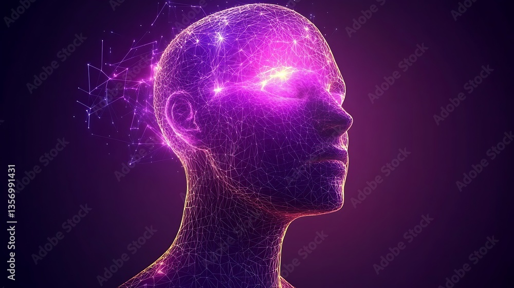 Fototapeta premium Glowing human head, digital art.