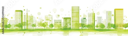 Green city skyline, eco-friendly urban landscape, sustainability concept