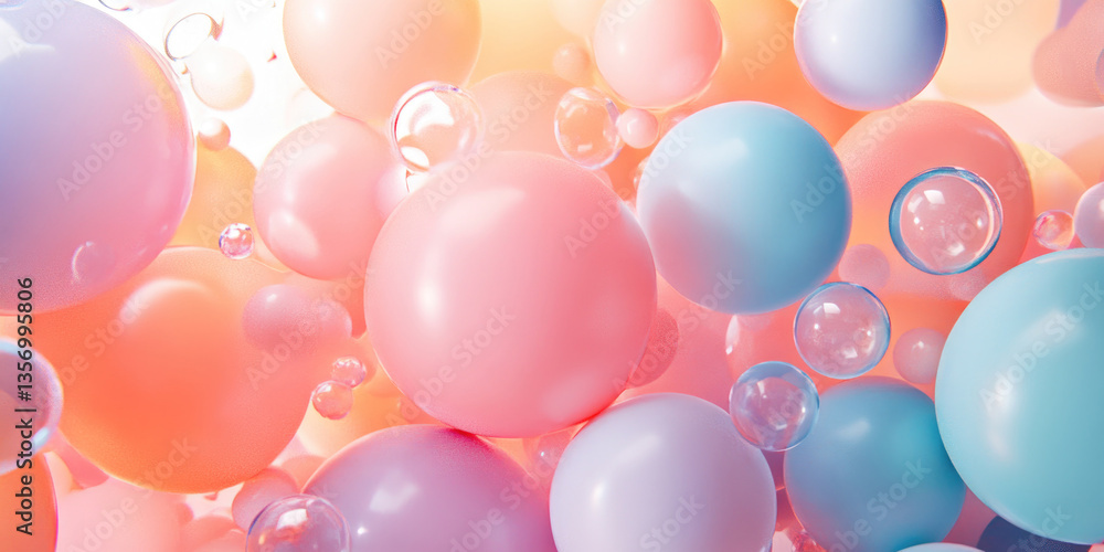 Colorful Bubbles: Pastel Spheres and Playful Background, Abstract Design and Vibrant Colors, Light and Shadow Play. Colorful Bubbles: Pastel Spheres and Playful Background, Abstract Design and Vibrant Colors, Light and Shadow Play.