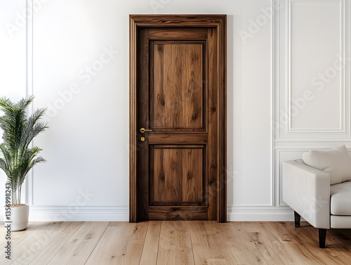 Wallpaper Mural Elegant Wooden Door with Modern Interior and Decorative Plant Torontodigital.ca