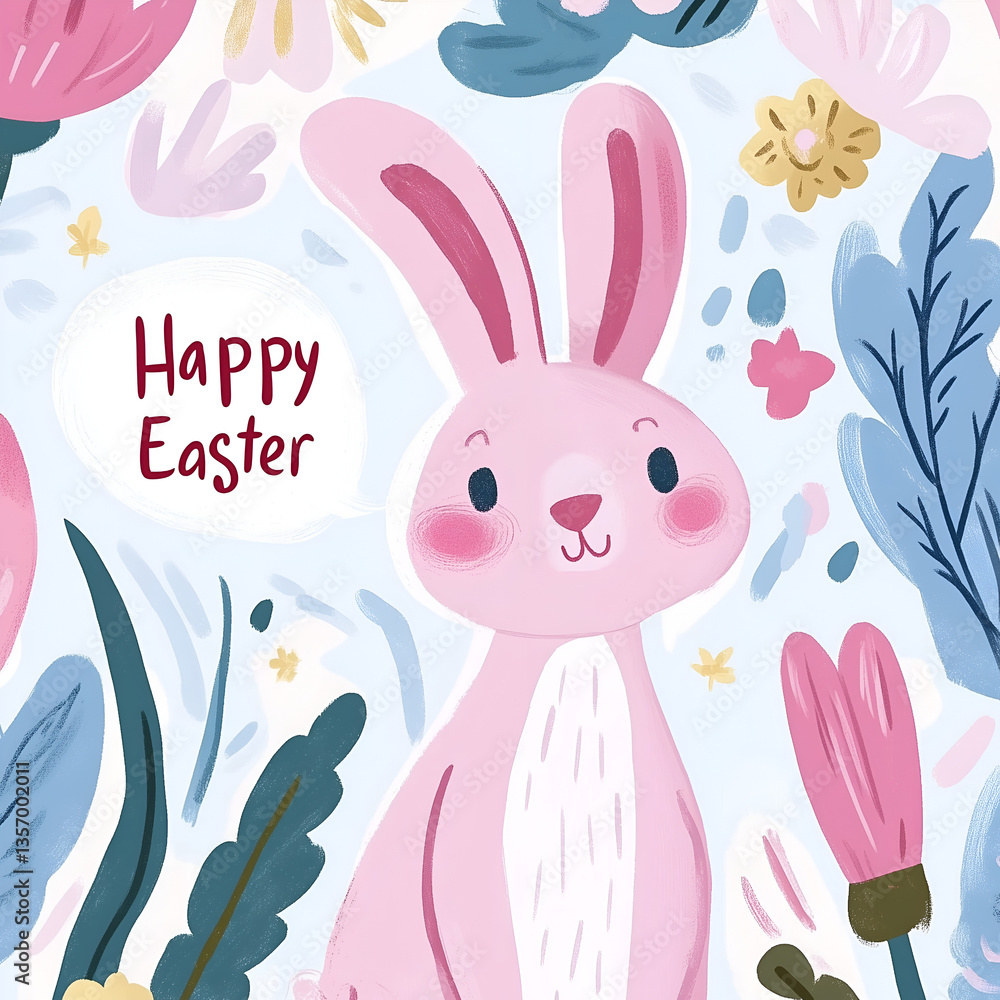Obraz premium Cute Easter hand drawn illustration with floral elements. Watercolor flat illustration in pastel colors.