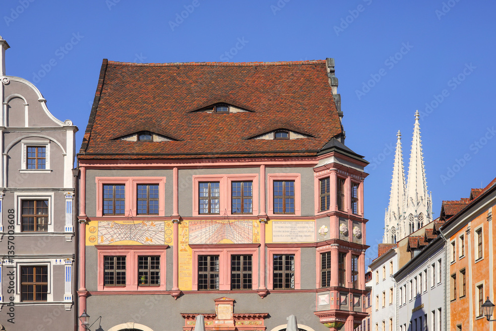 Obraz premium Historical architecture of Görlitz , Old Town Hall Pharmacy, upper Lusatia, Saxony - Germany