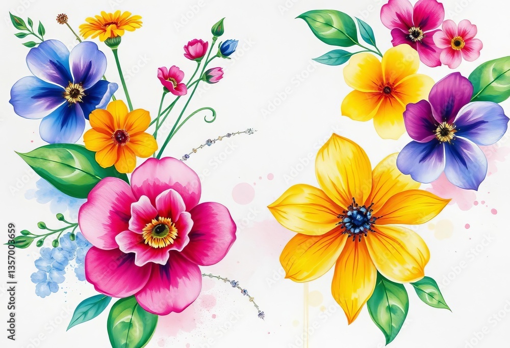 Fototapeta premium Vibrant watercolor floral artwork on textured paper, paper, flowers