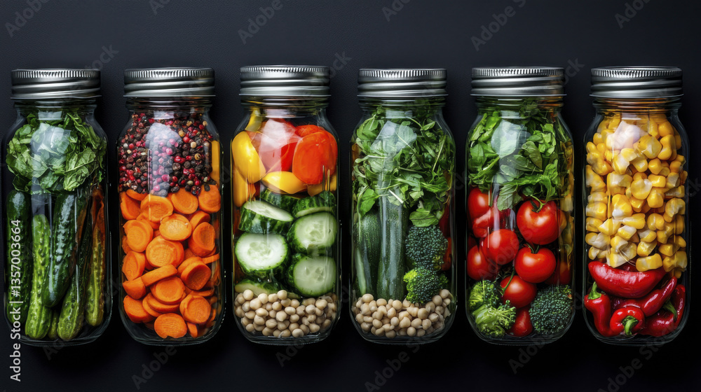 Fresh vegetables in jars showcase vibrant colors and healthy options, perfect for meal prep and nutrition Fresh vegetables in jars showcase vibrant colors and healthy options, perfect for meal prep and nutrition