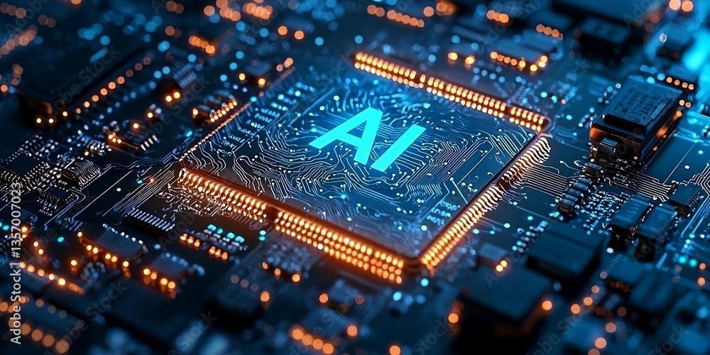Powerful computer processor microchip with the word representing artificial intelligence. Finest generative AI Powerful computer processor microchip with the word representing artificial intelligence. Finest generative AI