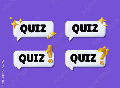 set of 3d quiz modern banner template in bubble chat vector design