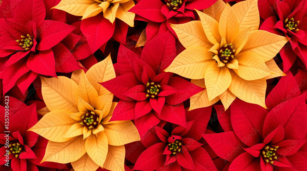 Obraz premium A closeup of the blossomed beautiful seamless red poinsettia flowers