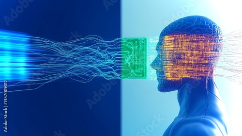 Futuristic abstract visualization of emotional intelligence through neural implants and technology