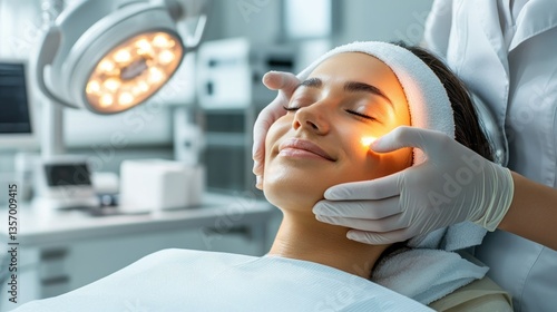 Woman receiving facial treatment in medical clinic