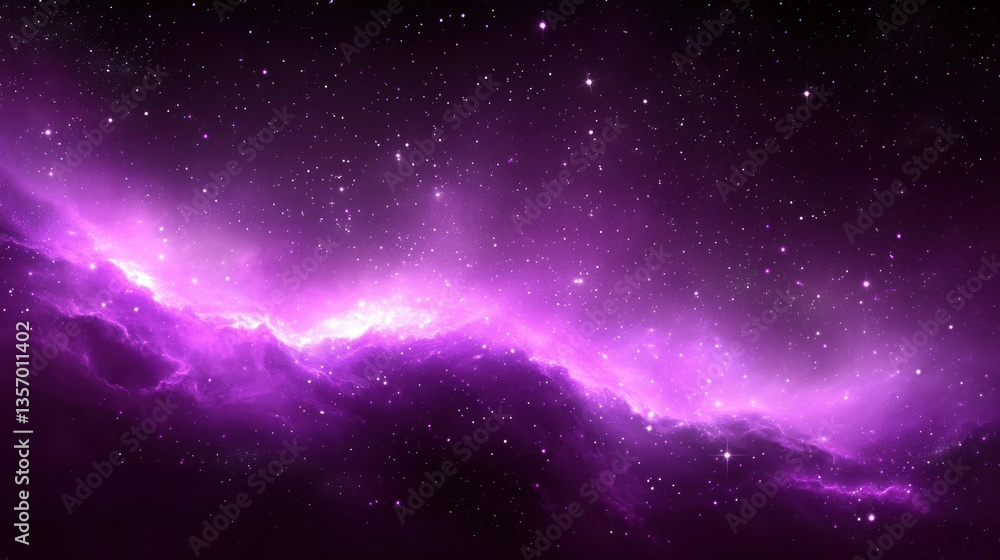 Fototapeta premium Purple nebula with bright glowing cosmic dust and stars