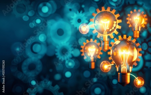 A vibrant image featuring glowing light bulbs and gears, symbolizing innovation, creativity, and the connection between ideas and mechanics.