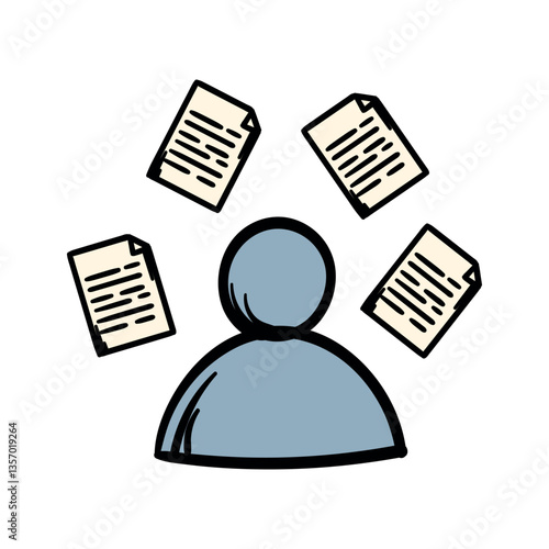 Multitasking. A person is busy with work. A simple vector hand-drawn icon for the design of a website, application, flyer. Illustration isolated on white background