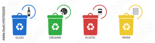 Trash bin icon set. Trash, garbage, waste icons collection. Rubbish bin, garbage can symbol 