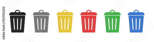 Collection of trash bin icons. Garbage can symbol. Trash bucket vector illustration