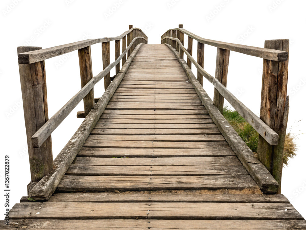 Old wooden bridge isolated on a white background. Old wooden bridge isolated on a white background.