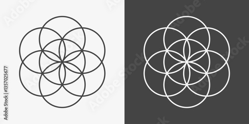 Set of Seed of life emblem. Black and white flora figure