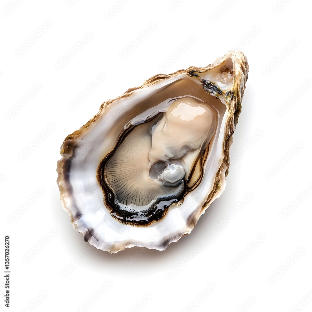Naklejka premium Fresh raw oyster in its shell on a white background