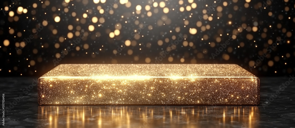 a glittery gold metallic surface with reflective sparkles as a product presentation base, isolated on neutral background a glittery gold metallic surface with reflective sparkles as a product presentation base, isolated on neutral background