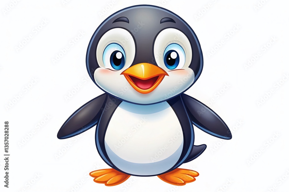 Fototapeta premium Adorable Penguin Clipart: Cute Cartoon Penguins on White Background, Perfect for Kids Projects