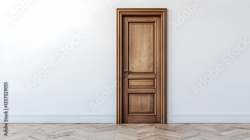 Wallpaper Mural Elegant Wooden Door with Classic Frame on Neutral Wall Background Torontodigital.ca