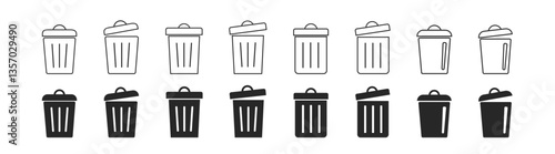 Bin icon set. Trash can icon set. Waste, rubbish, garbage set icons symbols. Delete sign and symbol.