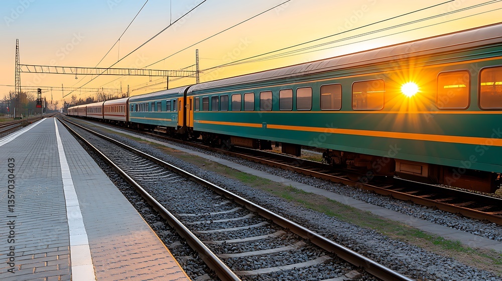 Train at sunset on railway platform. Train at sunset on railway platform.